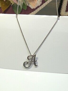 Cubic Zirconia Silver Letter A Pendant Necklace Personalized Intial Necklace